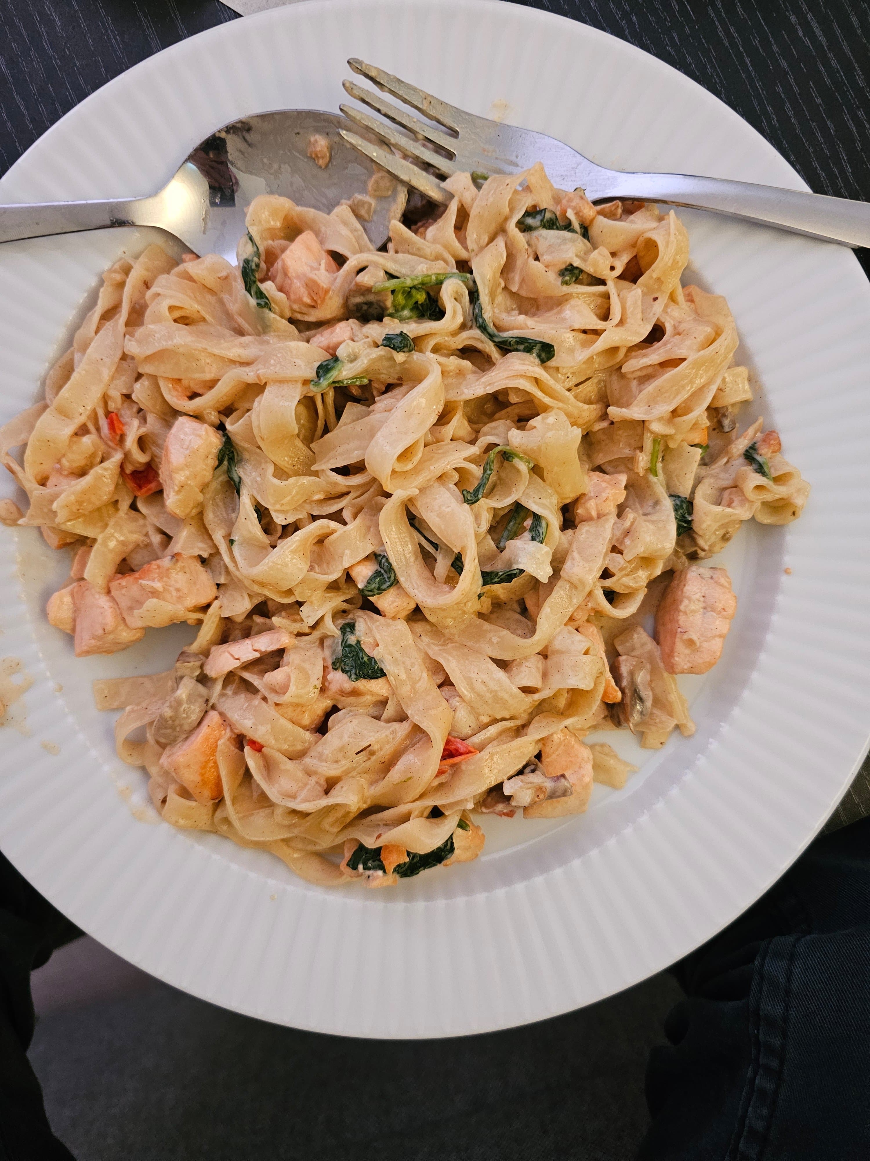 Creamy Salmon and Mushroom Tagliatelle with Spinach